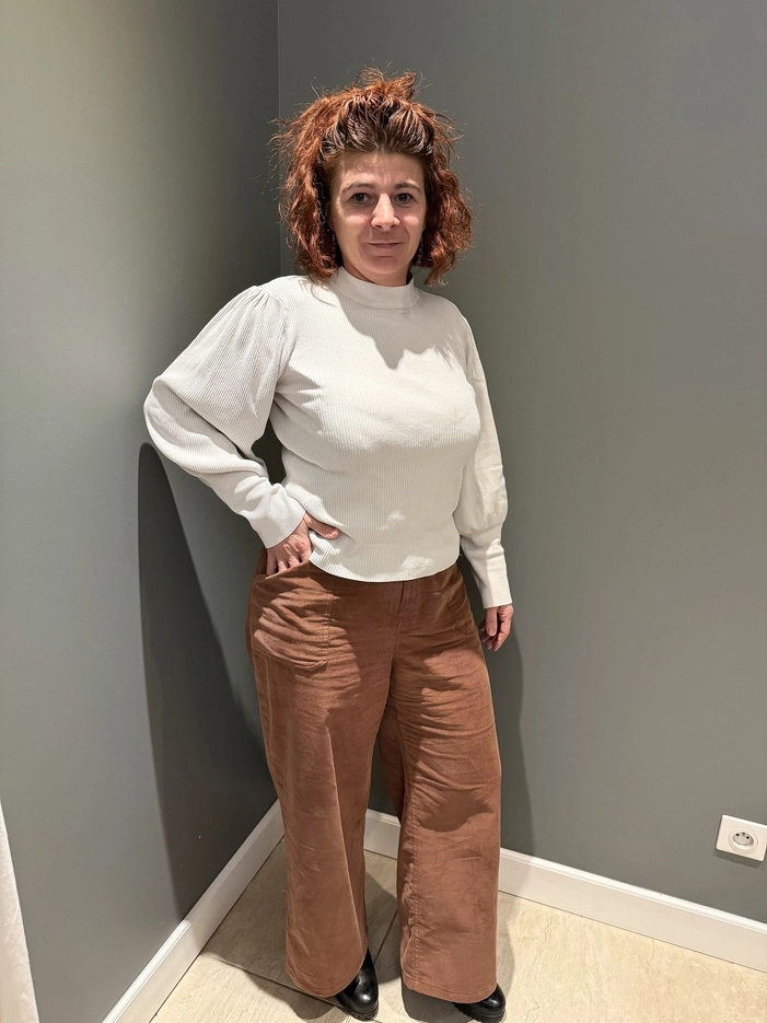 photo cliente diane g pantalon selene marron velours coton