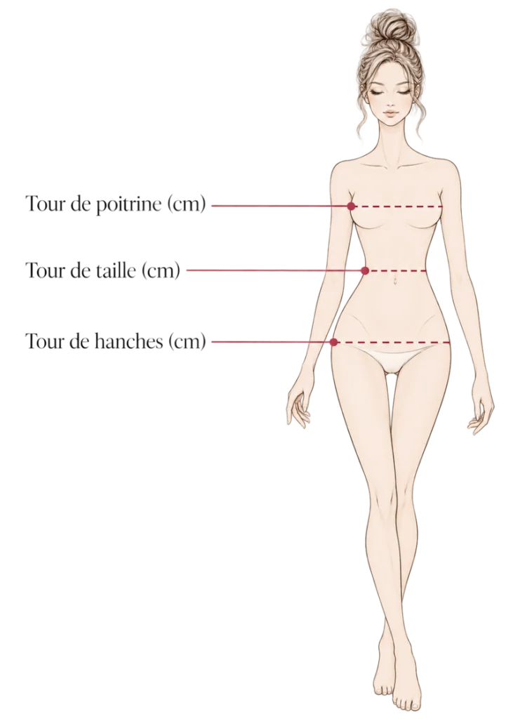 Schéma de prise de mesures poitrine taille et hanches Diane G